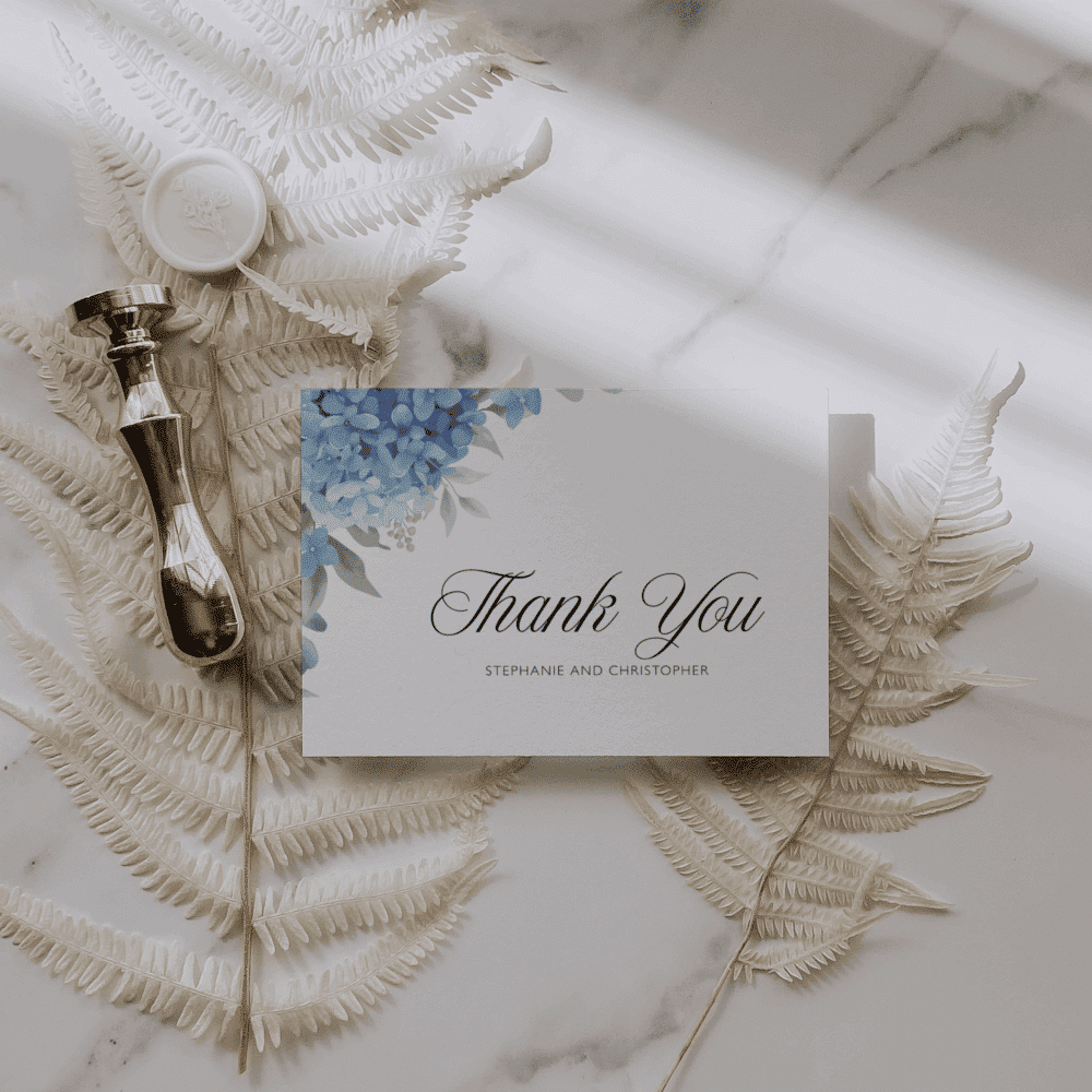 Elegant Blue Hydrangeas Thank You Note | Editable Canva Template