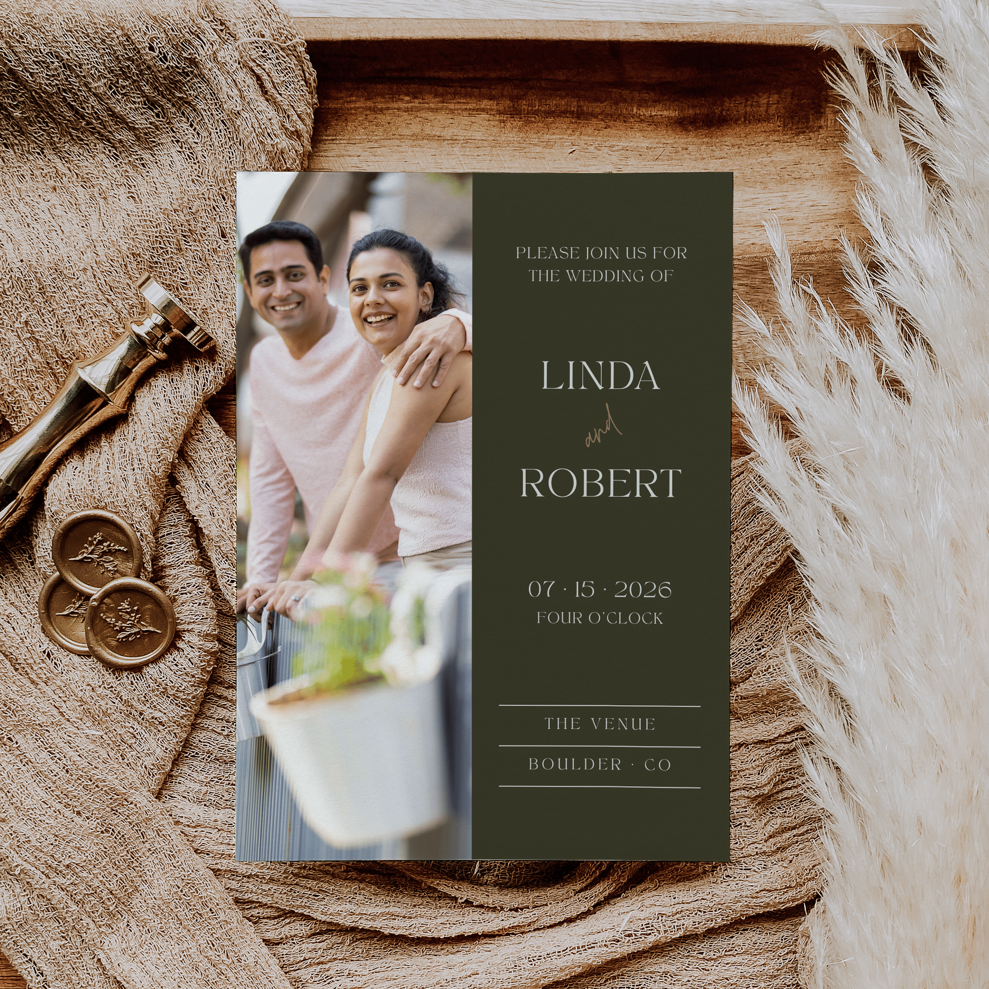 Sage Green Wedding Invitation Bundle with Photo – Elegant Editable Canva Template Set