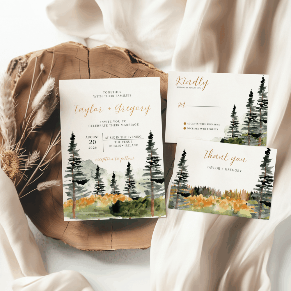 Boho Mountain Wedding Invitation Mega Bundle – Editable Canva Template Set