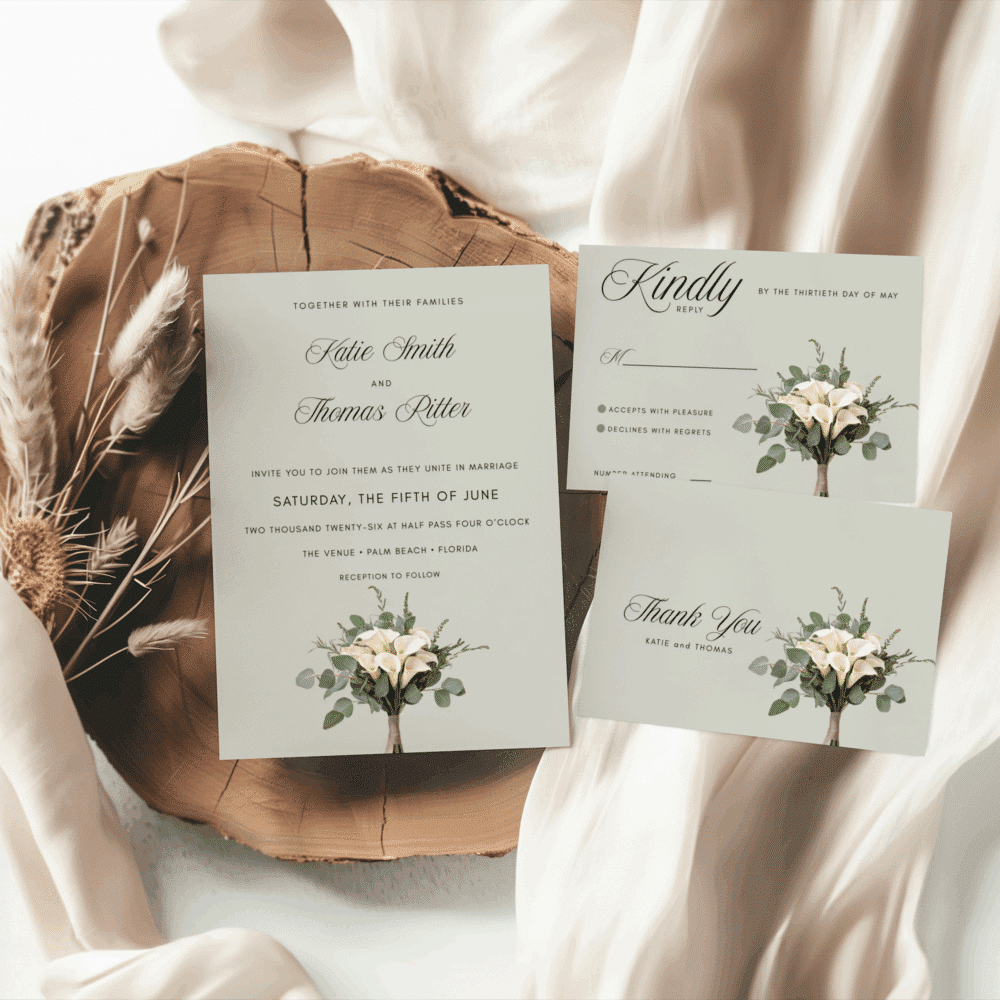 Elegant Calla Lily Wedding Invitation Mega Bundle – Editable Canva Template