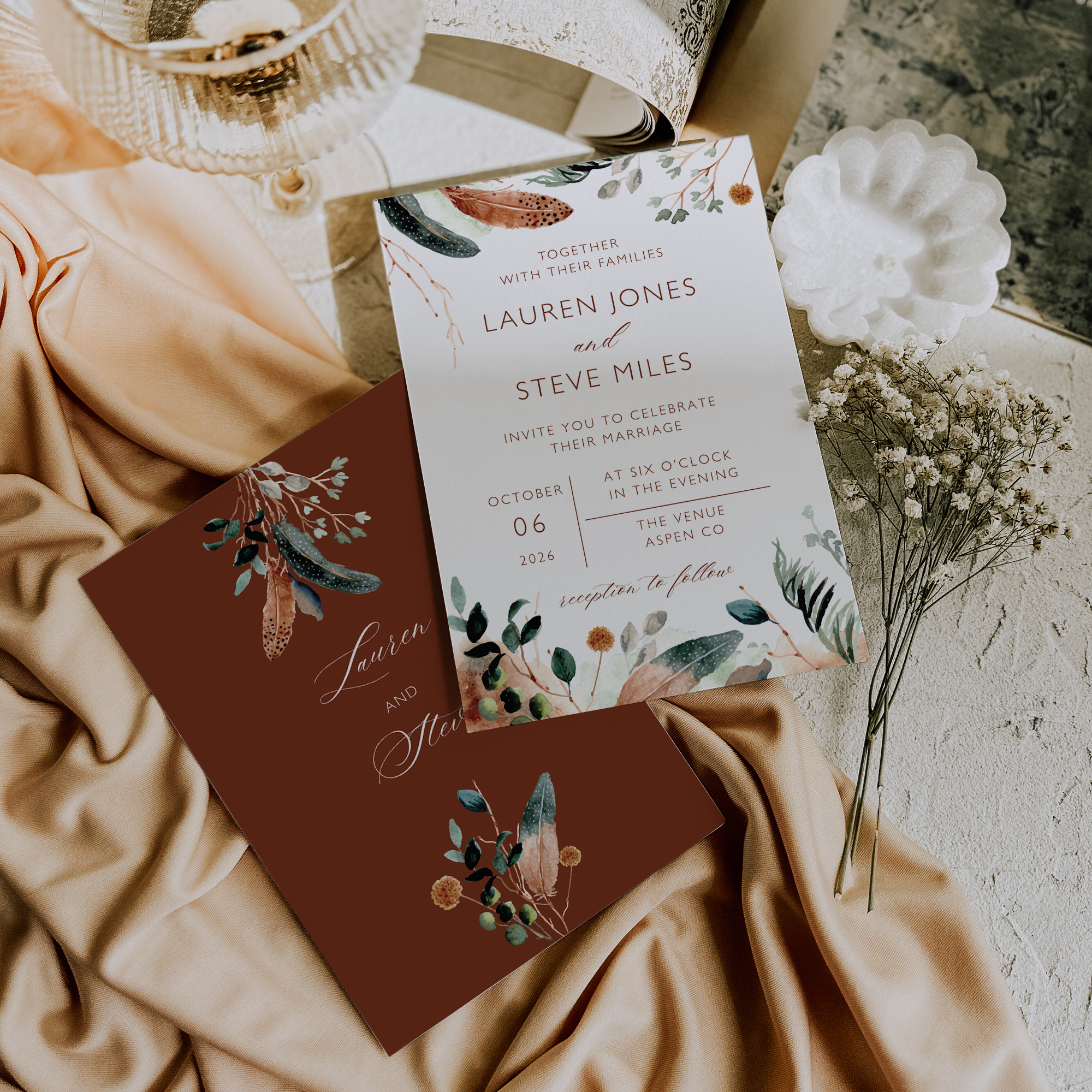 Rustic Fall Terracotta Wildflower Wedding Invitation Mega Bundle  – Editable Canva Template