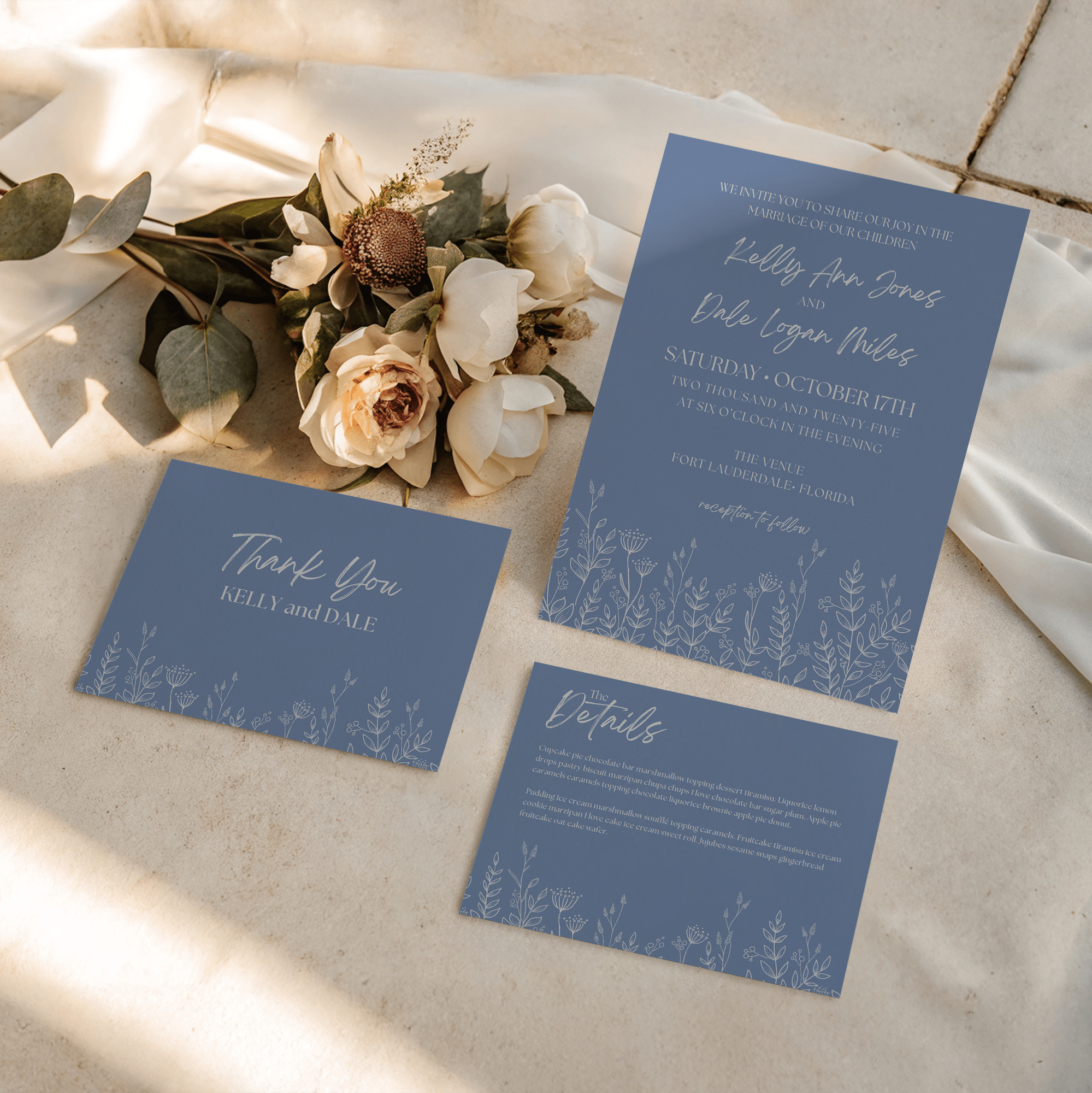 French Blue Wildflower Wedding Bundle | Editable Canva Template