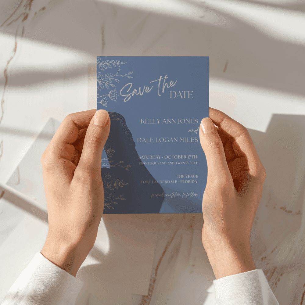 French Blue Wildflower Save the Date | Editable Canva Template