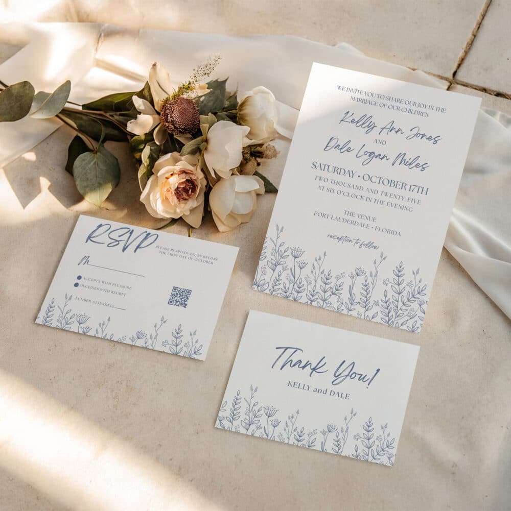 French Blue Letterpress Wedding Suite | Full Editable Bundle | Canva Templates