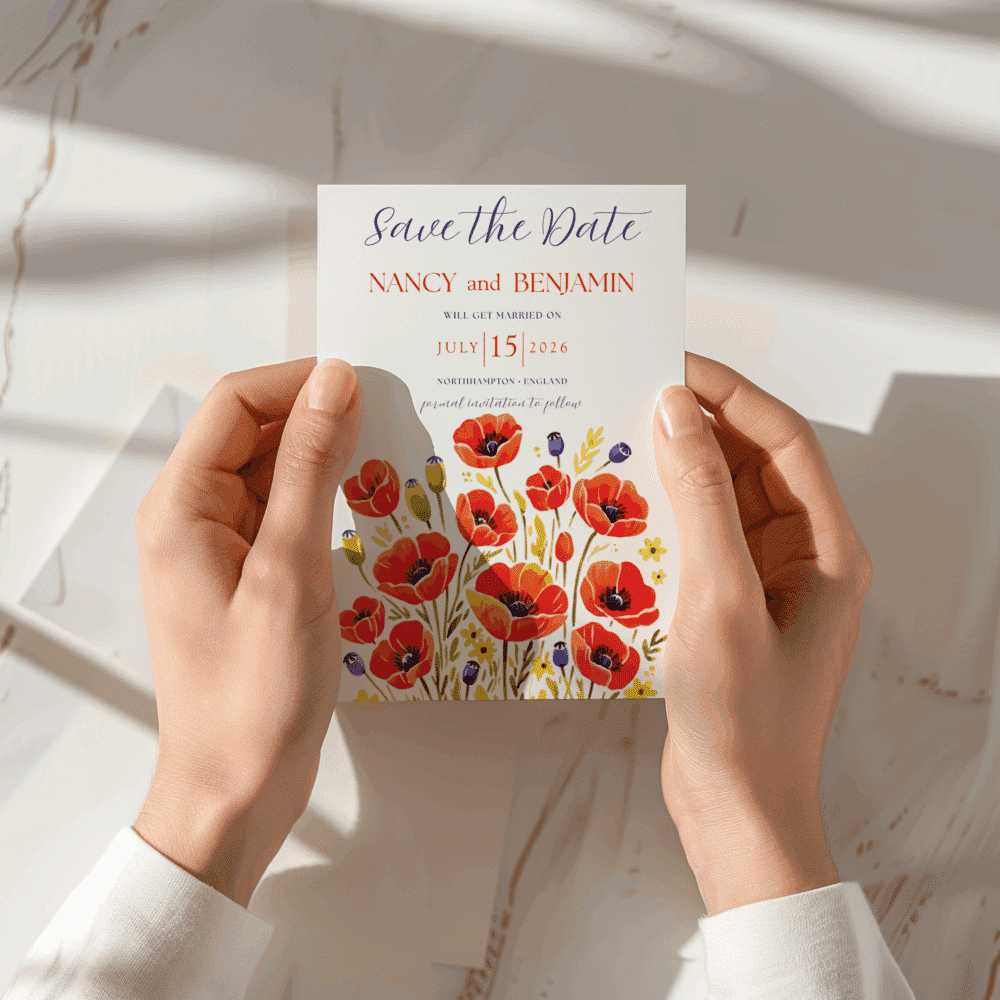 Colorful Poppies Wedding Invitation Bundle – Editable Canva Template Suite for Spring or Garden Weddings - Image 2