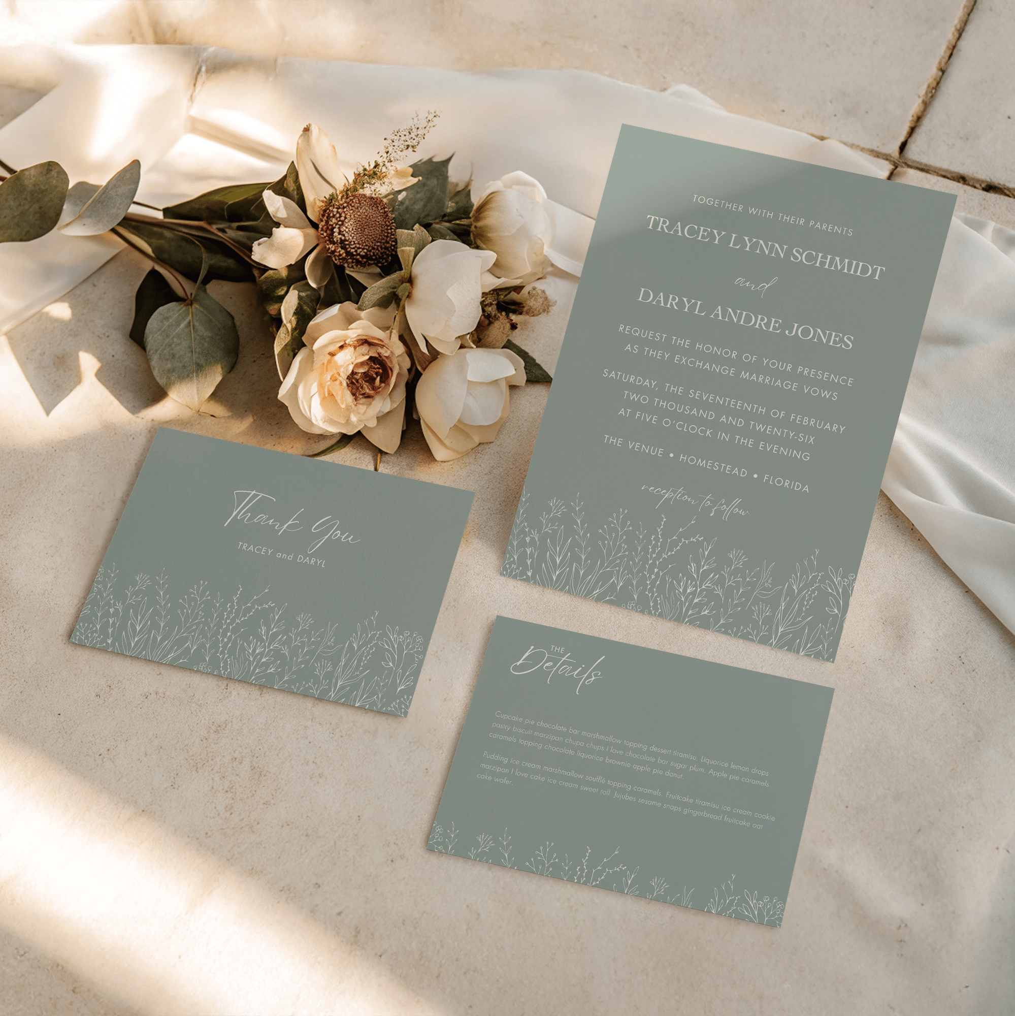 Sage Green Botanical Wedding Invitation Bundle | Editable Canva Templates