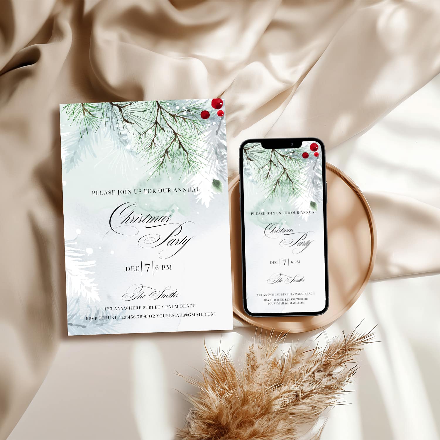 Christmas Party Invitation | Editable Canva Template | Print + Free Phone Version