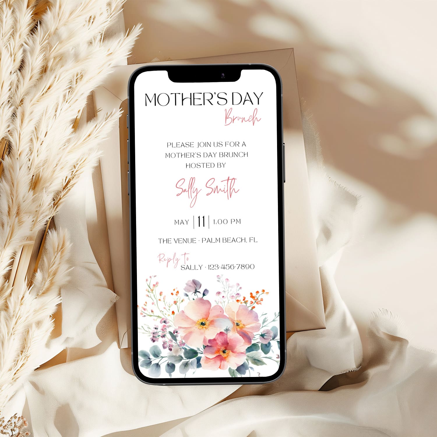 Watercolor Mother's Day Brunch Invitation | Editable Canva Template | Print + Free Phone Version - Image 2