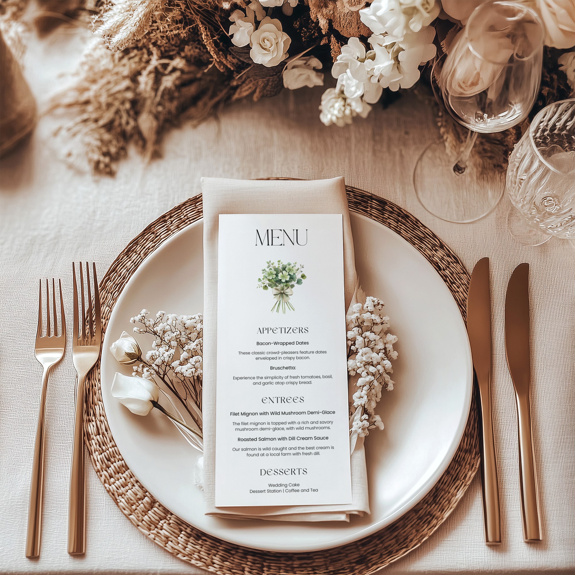 Elegant St. Patrick’s Day Dinner Invitation & Menu Template | Irish-Inspired Botanical Invitation Suite | Editable Canva Template - Image 4