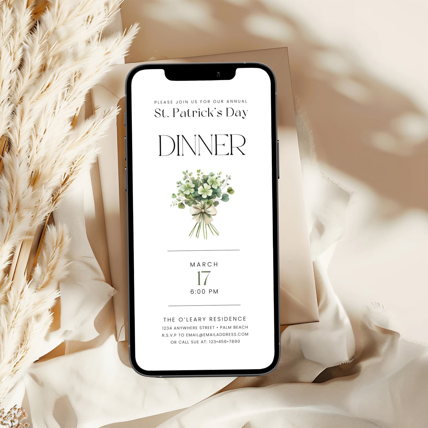 Elegant St. Patrick’s Day Dinner Invitation & Menu Template | Irish-Inspired Botanical Invitation Suite | Editable Canva Template - Image 3