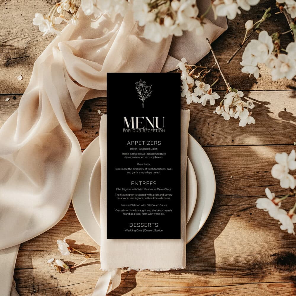 Black Wedding Menu Templates Black Background