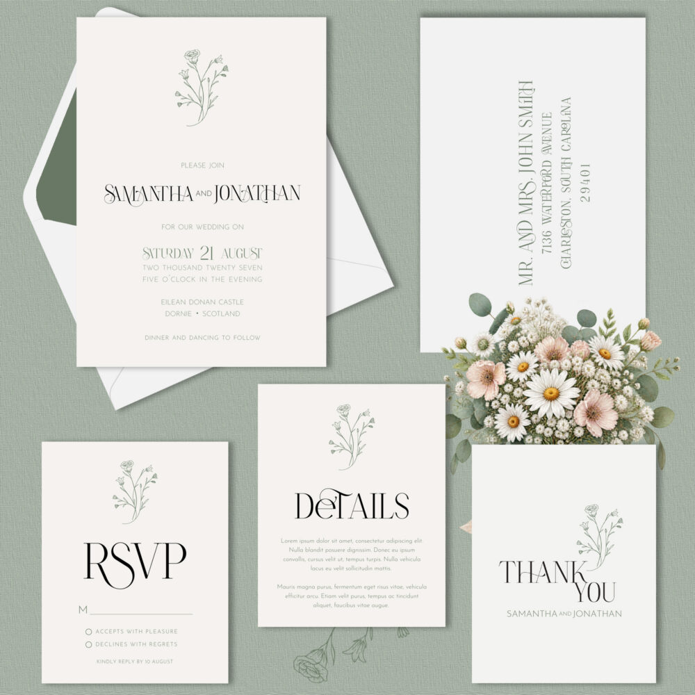 Sage Green Wedding Invitation Suite