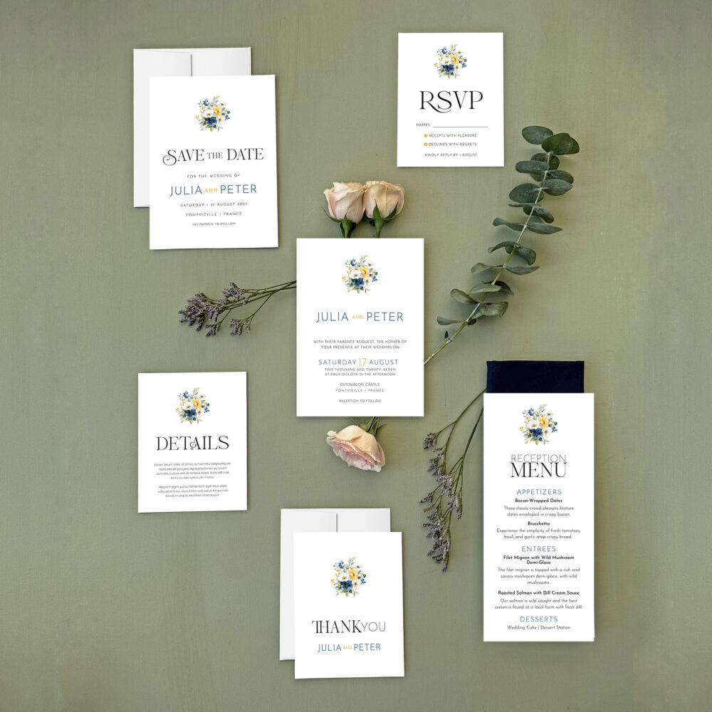 French Blue Wedding Invitation Templates