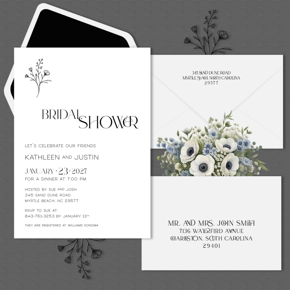 Black Botanical Bridal Shower Invitations