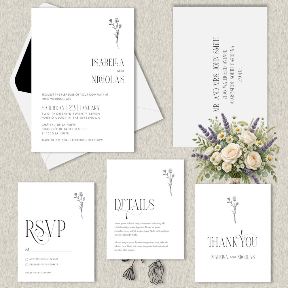 Black and White Wedding Invitation Suite