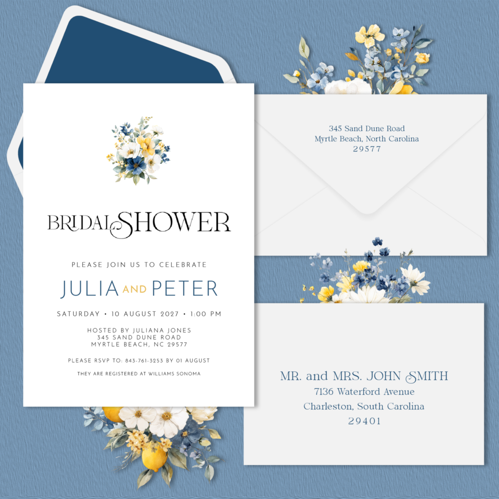French Blue Bridal Shower Invitations