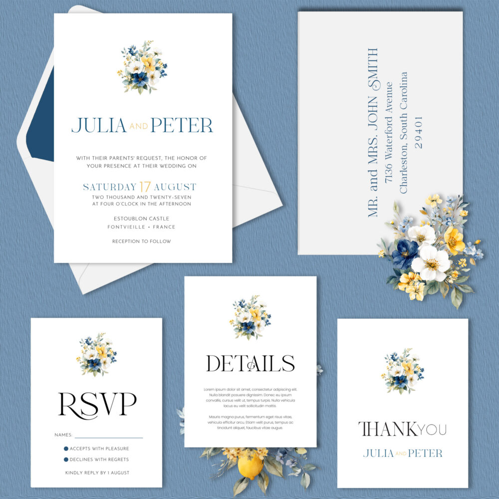 French Blue Wedding Invitation Suite