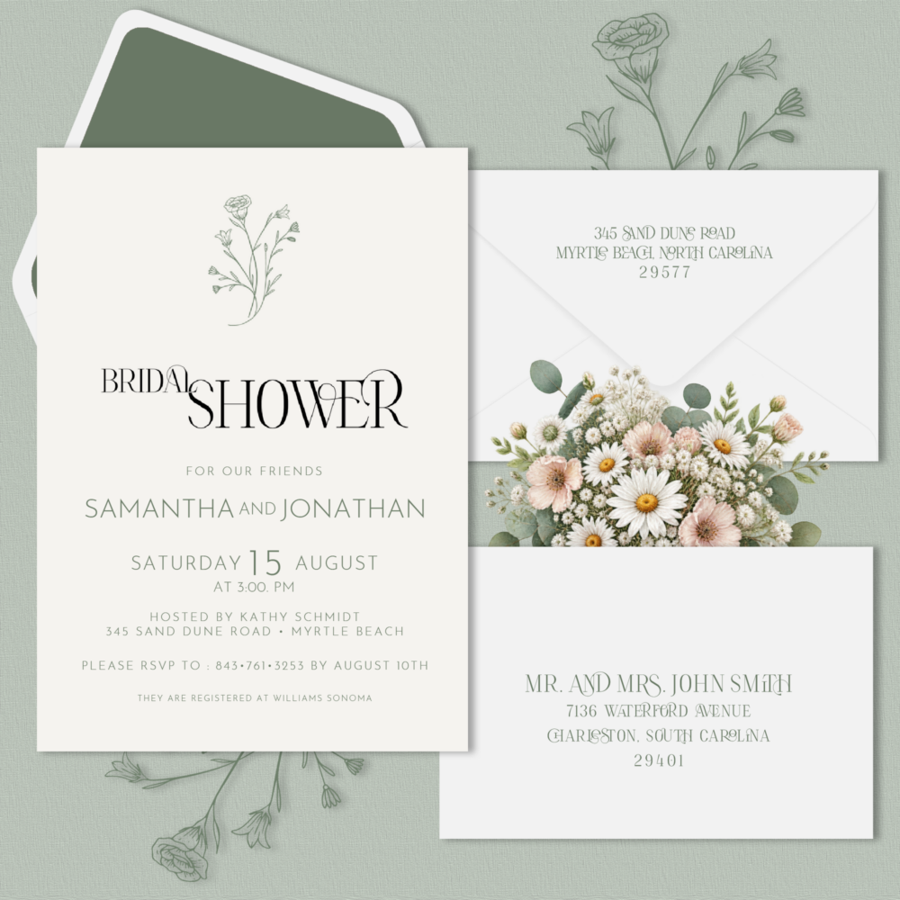 Sage Green Bridal Shower Invitations